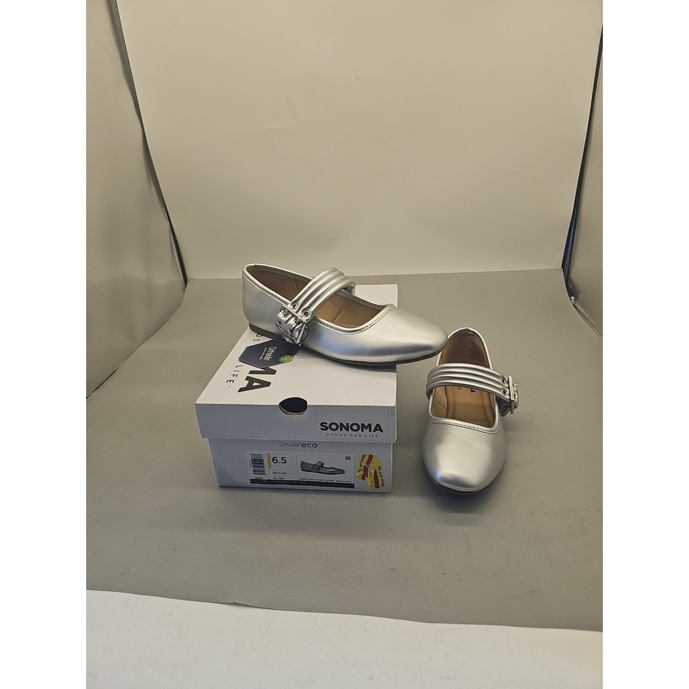 Sonoma Delilah Mary‎ Jane Flats Women Sz  6. 5 Silver Strap Ballet Comfort New